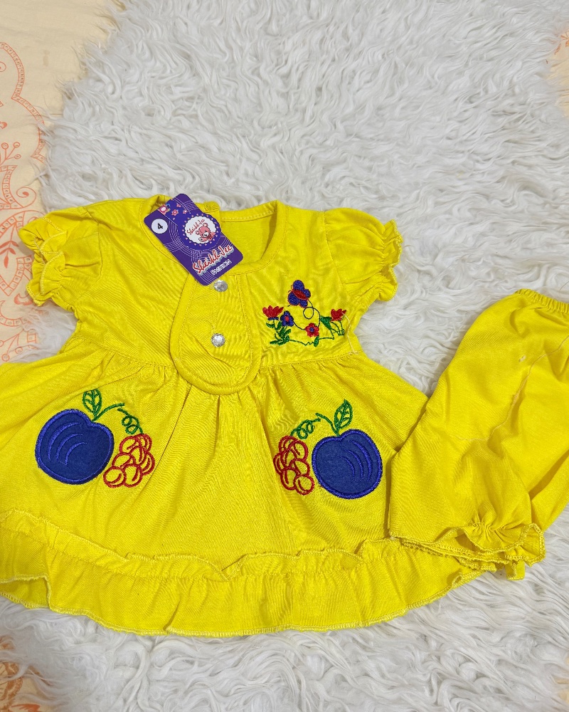 Frock yellow with Blue apple